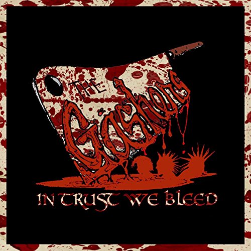 CD cover: a bloodied hand holding a knife, with text "In Trust We Bleed".
