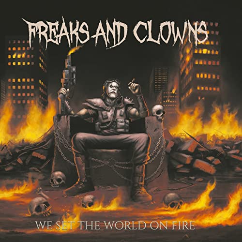 Album cover: figure in post-apocalyptic ruins with skulls and flames.