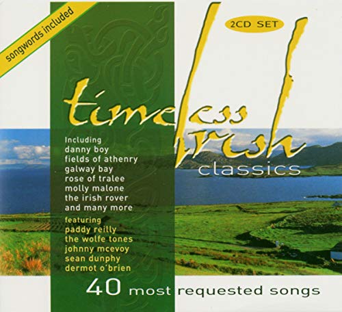 CD cover for āTimeless Irish Classicsā featuring green fields and gold text.
