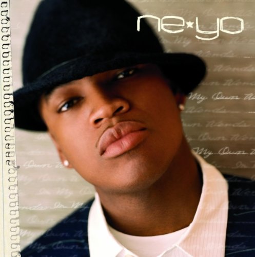 Ne-Yo portrait on CD cover with handwritten text background.