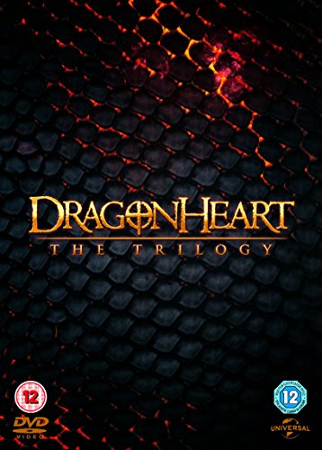 Dragonheart The Trilogy DVD cover featuring golden text over a dark, glowing dragon scale background.