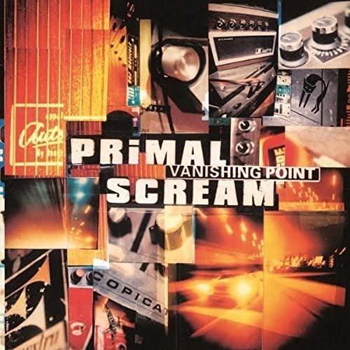 Album cover for Primal Scream’s “Vanishing Point” with collage imagery.