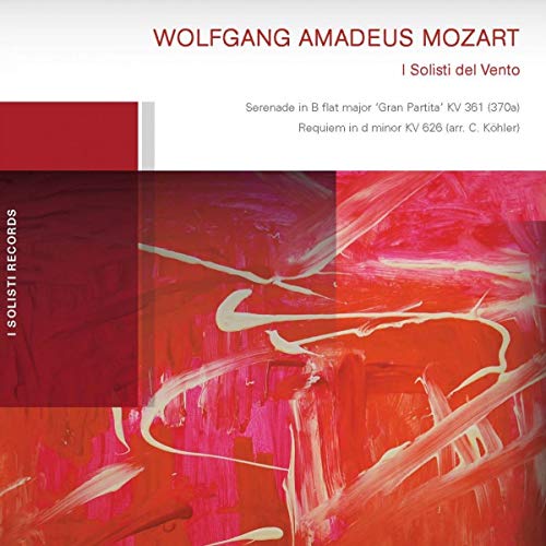 CD cover for Mozart’s “I Solisti del Vento” with abstract red and white art.