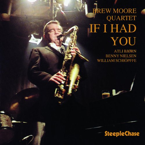 CD cover: saxophonist Brew Moore Quartet, dark stage lighting.