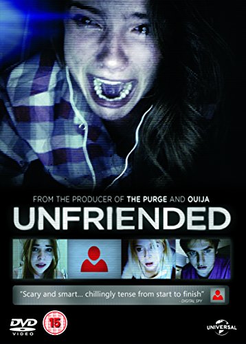 DVD cover for horror film "Unfriended" featuring a screaming woman’s face.