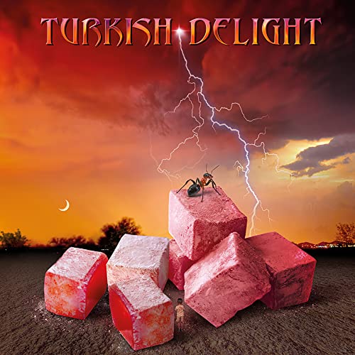 CD cover: red Turkish Delight cubes with an ant and stormy sky.