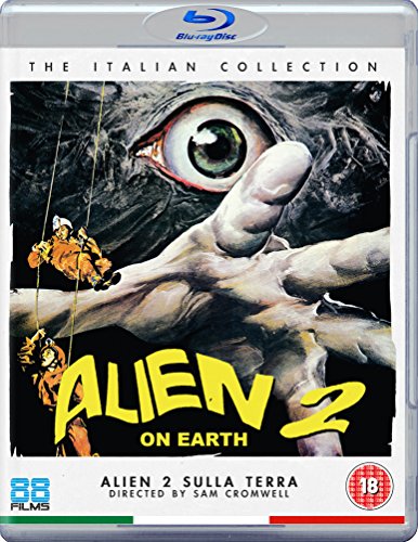 Blu-ray cover for "Alien 2 - On Earth" featuring a large alien hand and eye.