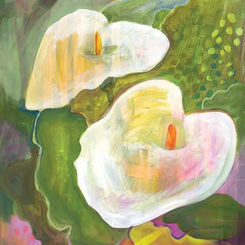 Painted album cover featuring two large white calla lilies on a green background.