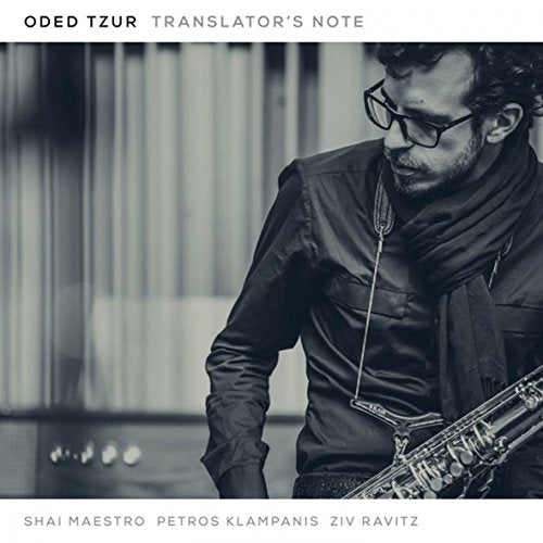 Black and white CD cover featuring a man with a saxophone and glasses.