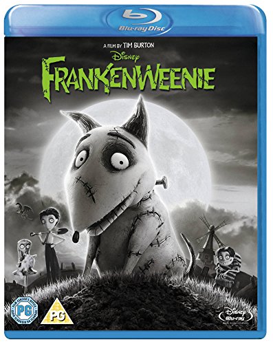 Frankenweenie Blu-ray cover featuring a stitched-together dog in a graveyard.