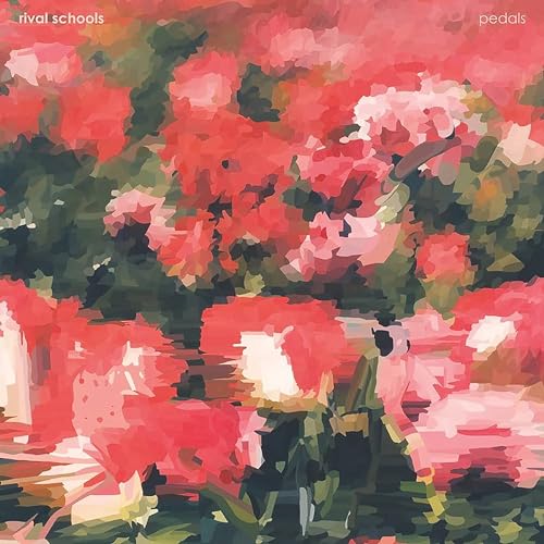Album cover for Rival Schools’ “Pedals” featuring abstract red floral art.