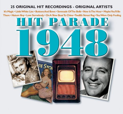 CD cover for “Hit Parade 1948” featuring vintage photos and a radio.