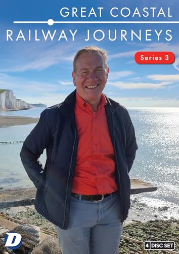 DVD cover for “Great Coastal Railway Journeys: Series 3” featuring a man.