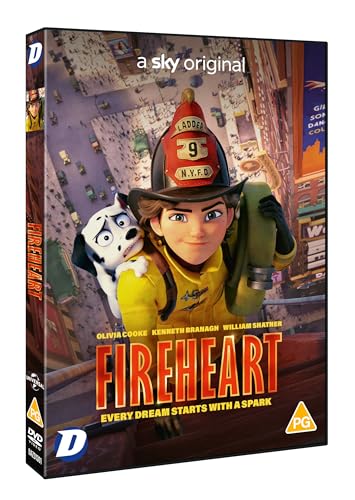 DVD cover for "Fireheart" featuring a young firefighter and dalmatian.