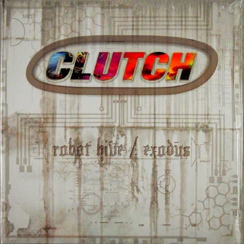Clutch “Robot Hive/Exodus” vinyl album cover with circuit board design.