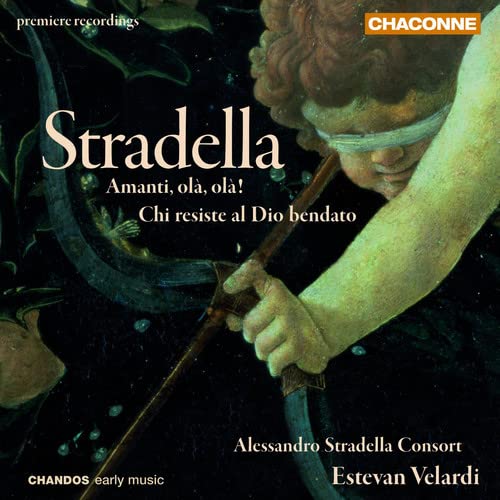 CD cover featuring a blindfolded Cupid aiming an arrow, Baroque style.