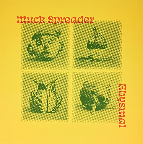 Yellow album cover with four green and white illustrated faces.