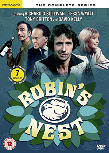 “Robin’s Nest” DVD cover featuring four actors and a bird illustration.