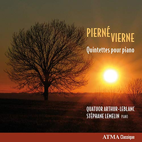 CD cover with a silhouetted tree at sunset, text naming composers and performers.