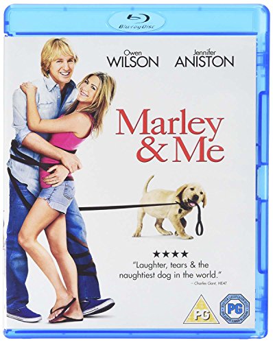 Marley & Me" Blu-ray cover with Owen Wilson, Jennifer Aniston, and a golden retriever.