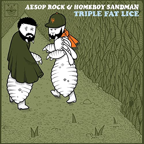 Album cover for "Triple Fat Lice" featuring two cartoon figures in a field.