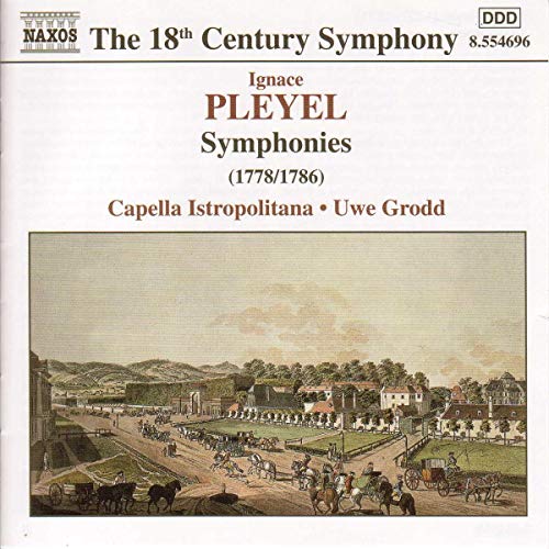 CD cover for Pleyel symphonies, featuring an 18th-century town scene.