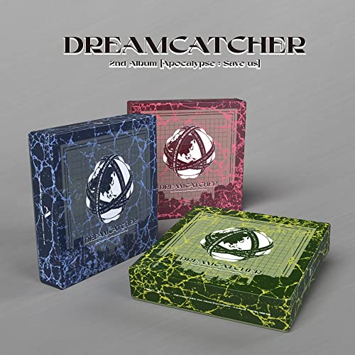 Dreamcatcher's "Apocalypse: Save Us" album cover with three textured boxes.