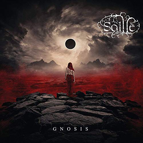 Dark album cover with a lone figure facing a darkened sun and mountains.
