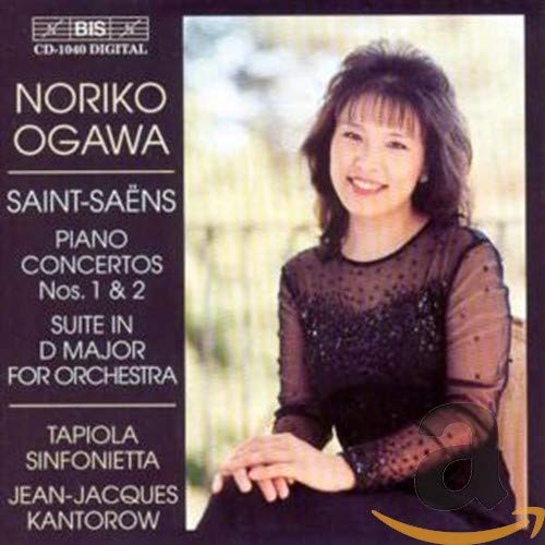 CD cover featuring pianist Noriko Ogawa and text listing Saint-Saëns compositions.