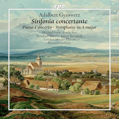CD cover with a landscape painting of a village and church.