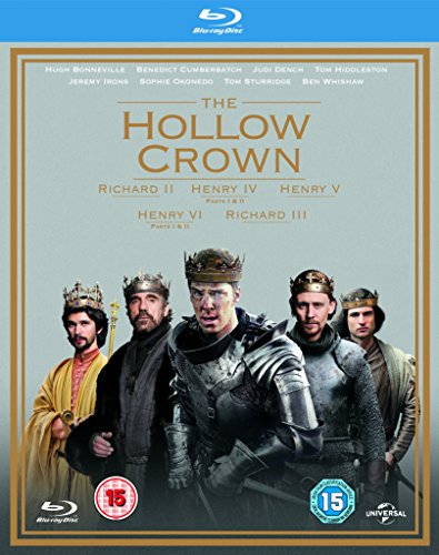Blu-ray cover for "The Hollow Crown" featuring actors in royal attire.