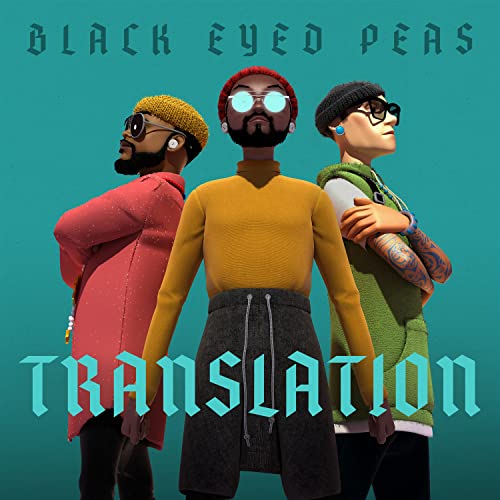 Animated 3D characters of the Black Eyed Peas on a teal background with album text.