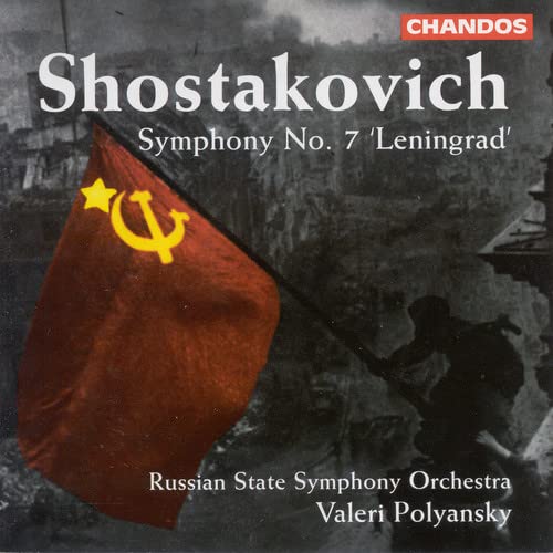 CD cover for Shostakovich’s Symphony No. 7 ‘Leningrad’ with a red flag.
