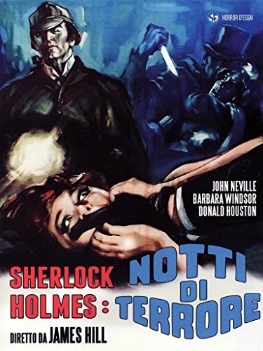 Vintage Italian movie poster for "Sherlock Holmes - Notti Di Terrore" with dramatic imagery.