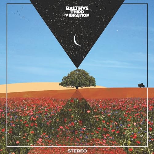 Album cover: tree in a poppy field under a starry night sky.
