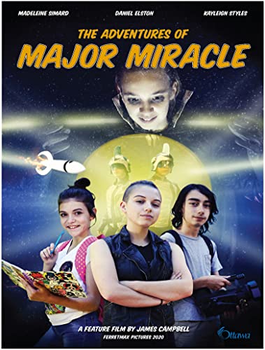 DVD cover for "The Adventures of Major Miracle" featuring children and a rocket.