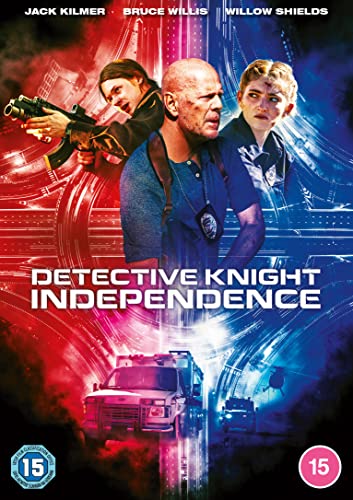 DVD cover for “Detective Knight: Independence” featuring three people and a police car.