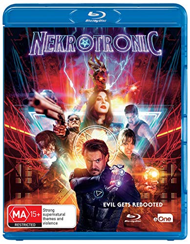 Blu-ray cover for Nekrotronic featuring a collage of characters and supernatural energy effects.