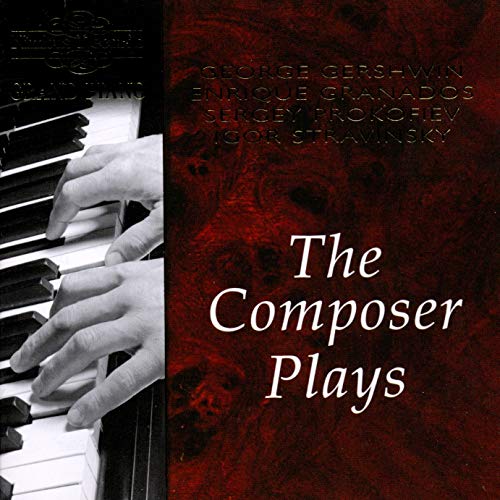 CD cover featuring piano keys, hands, and composer names in white text.