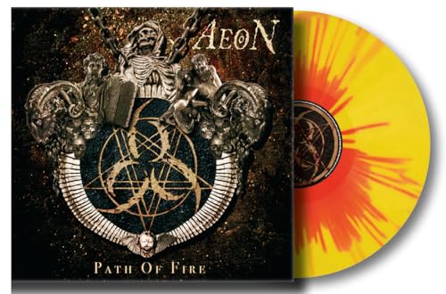 Vinyl record with ornate cover art featuring a crest and yellow/red swirl.