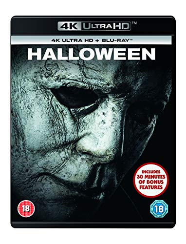 Halloween Blu-ray cover featuring a close-up of Michael Myers’ masked face.