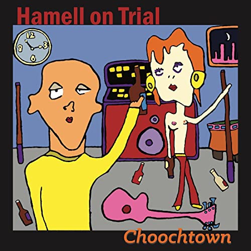 CD cover: cartoon figures with music equipment, titled "Hamell On Trial.