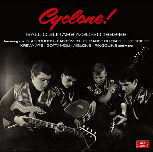 1960s French rock band playing guitars, album cover for “Cyclone!”