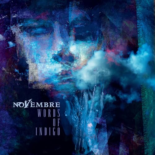Abstract portrait in blues and purples with album title “Novembre - Words Of Indigo”.