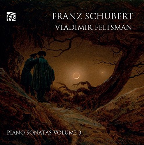 CD cover for Schubert piano sonatas, featuring figures in a landscape.
