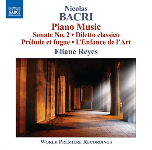 CD cover for Nicolas Bacri's Piano Music featuring a sunlit stone colonnade.