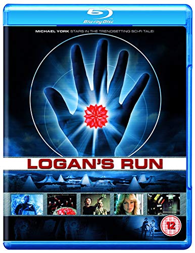 Logan's Run" Blu-ray cover featuring a hand with a glowing red flower symbol.