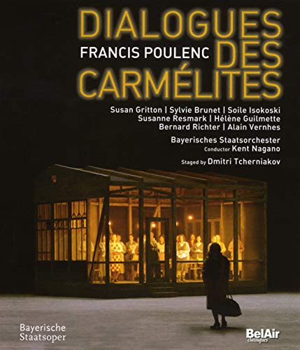 Blu-ray cover for "Dialogues des Carmélites" opera, featuring nuns in a courtyard.