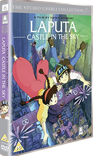“Laputa: Castle in the Sky” DVD cover with two children flying.