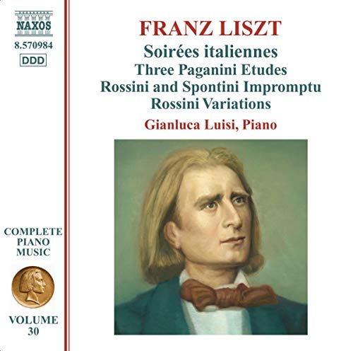 CD cover featuring a portrait of composer Franz Liszt playing piano.